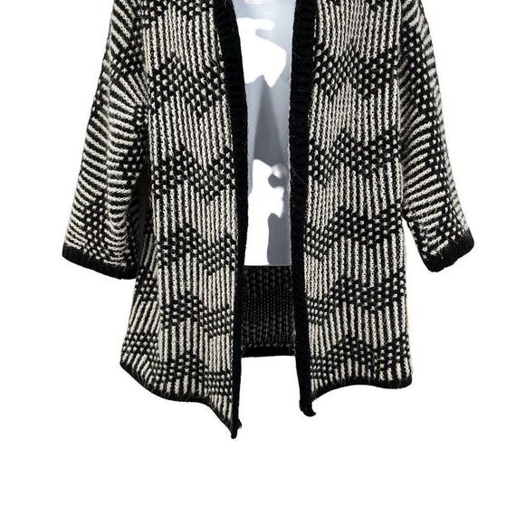 Gap Chevron Knit Open Front Oversized Cardigan Sweater Wool Alpaca Black White - Picture 5 of 7